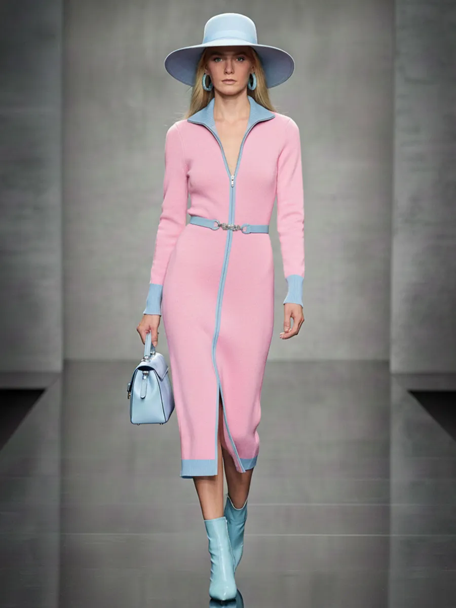 Stylish And Comfortable Pink Knitted Midi Dress sold by Oyrosy product image thumbnail 2