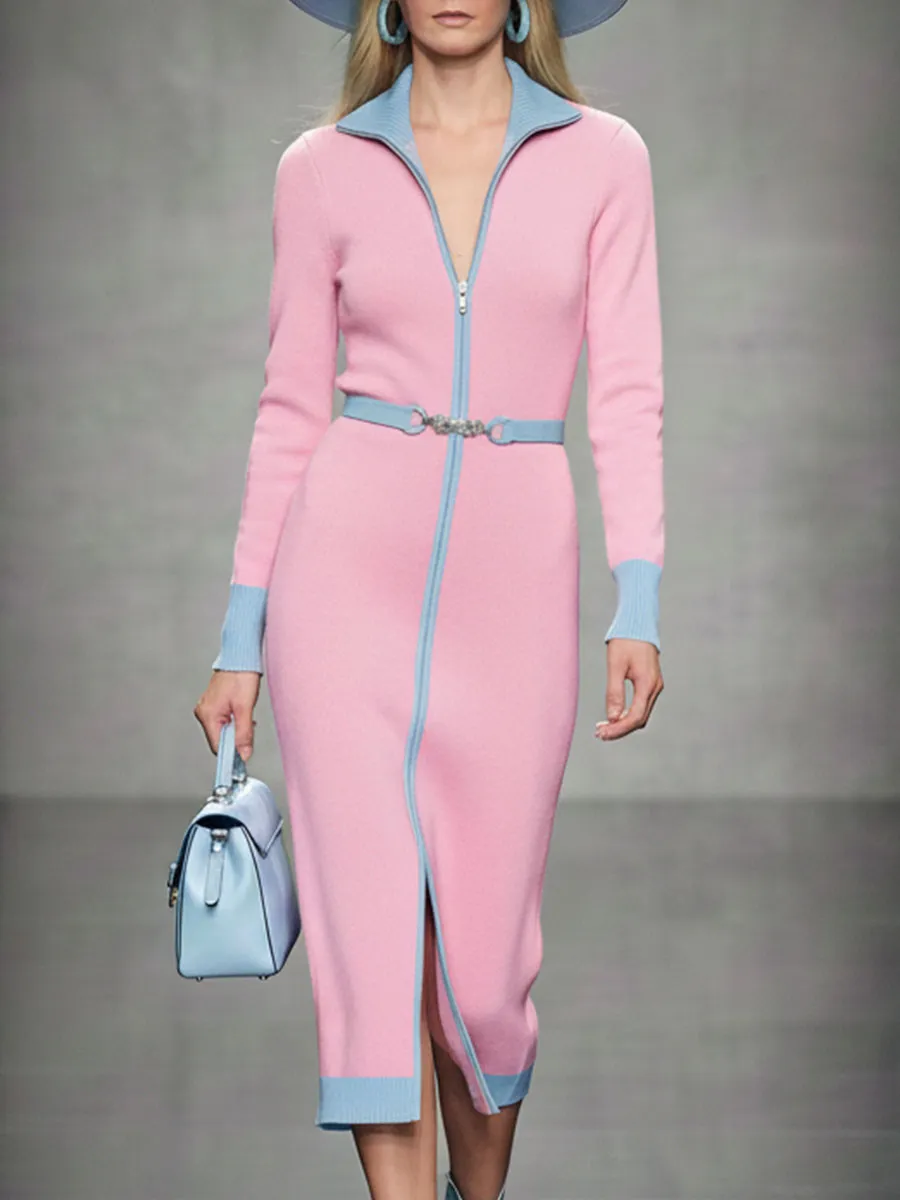 Stylish And Comfortable Pink Knitted Midi Dress sold by Oyrosy