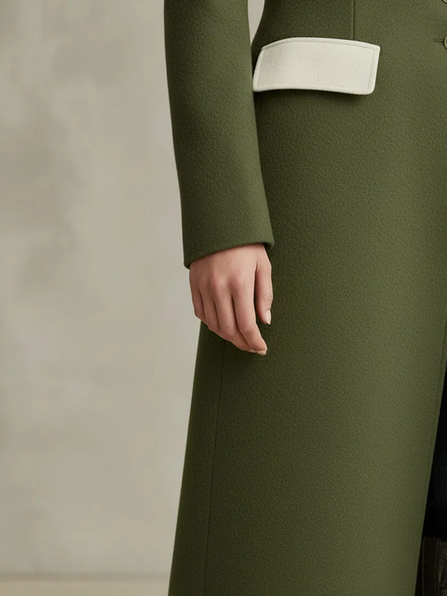 Lapel Single-breasted Double-pocket Contrast-color Stitching Wool Coat sold by Oyrosy product image thumbnail 3