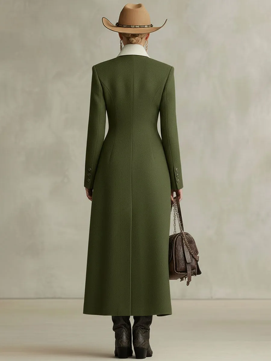 Lapel Single-breasted Double-pocket Contrast-color Stitching Wool Coat sold by Oyrosy product image thumbnail 4