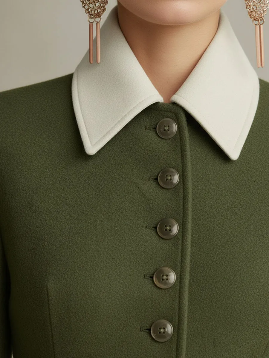 Lapel Single-breasted Double-pocket Contrast-color Stitching Wool Coat sold by Oyrosy product image thumbnail 2