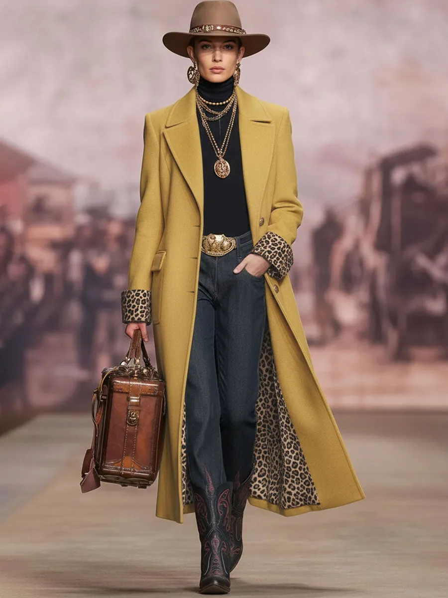 Lapel Single-breasted Double-pocket Leopard Print Wool Coat sold by Oyrosy product image thumbnail 5