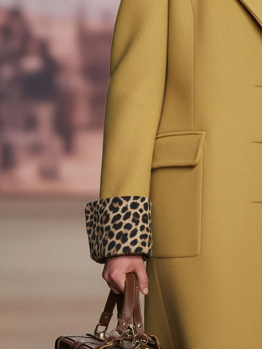 Lapel Single-breasted Double-pocket Leopard Print Wool Coat sold by Oyrosy product image thumbnail 4