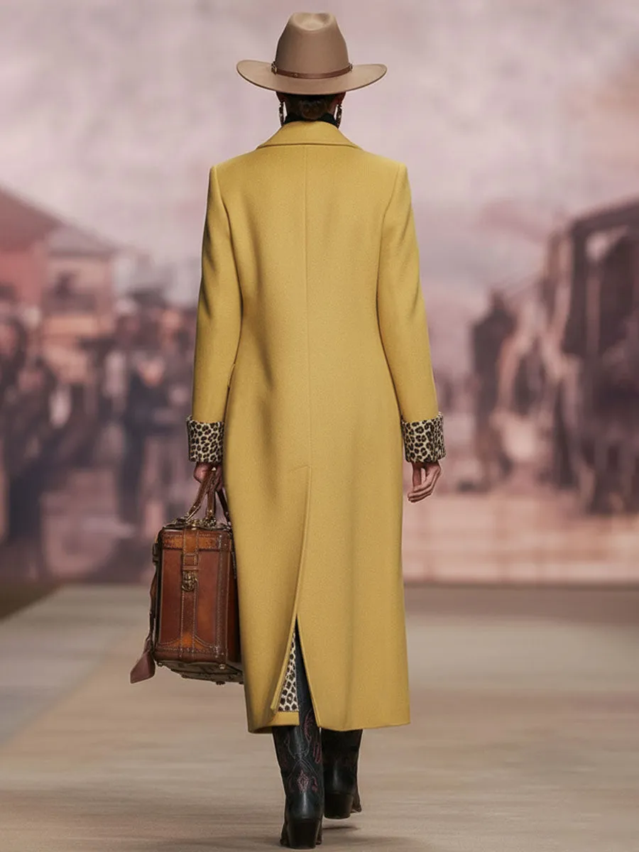 Lapel Single-breasted Double-pocket Leopard Print Wool Coat sold by Oyrosy product image thumbnail 2