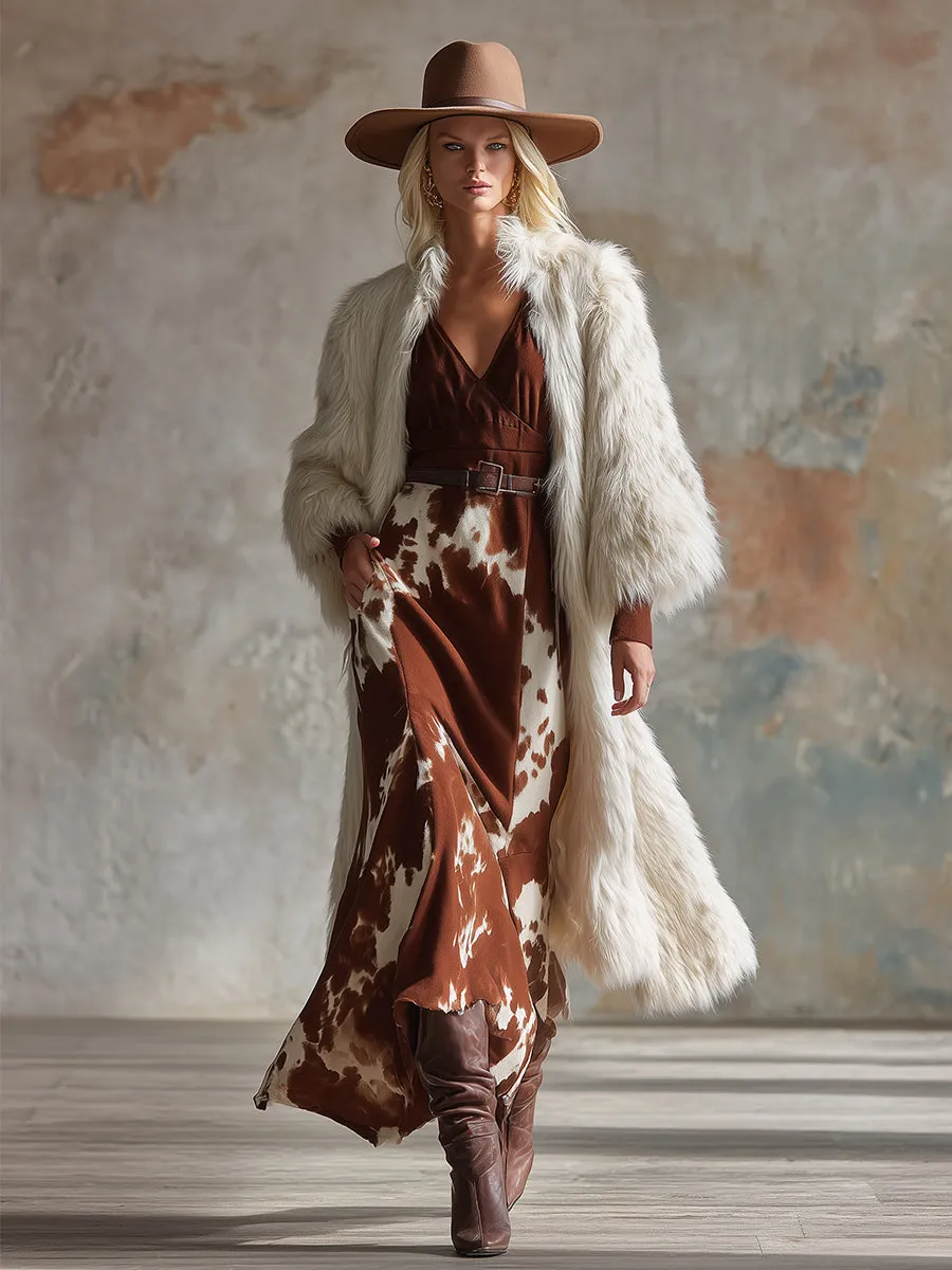 Fashionable Retro Western White Faux Fur Midi Coat sold by Oyrosy product image thumbnail 2