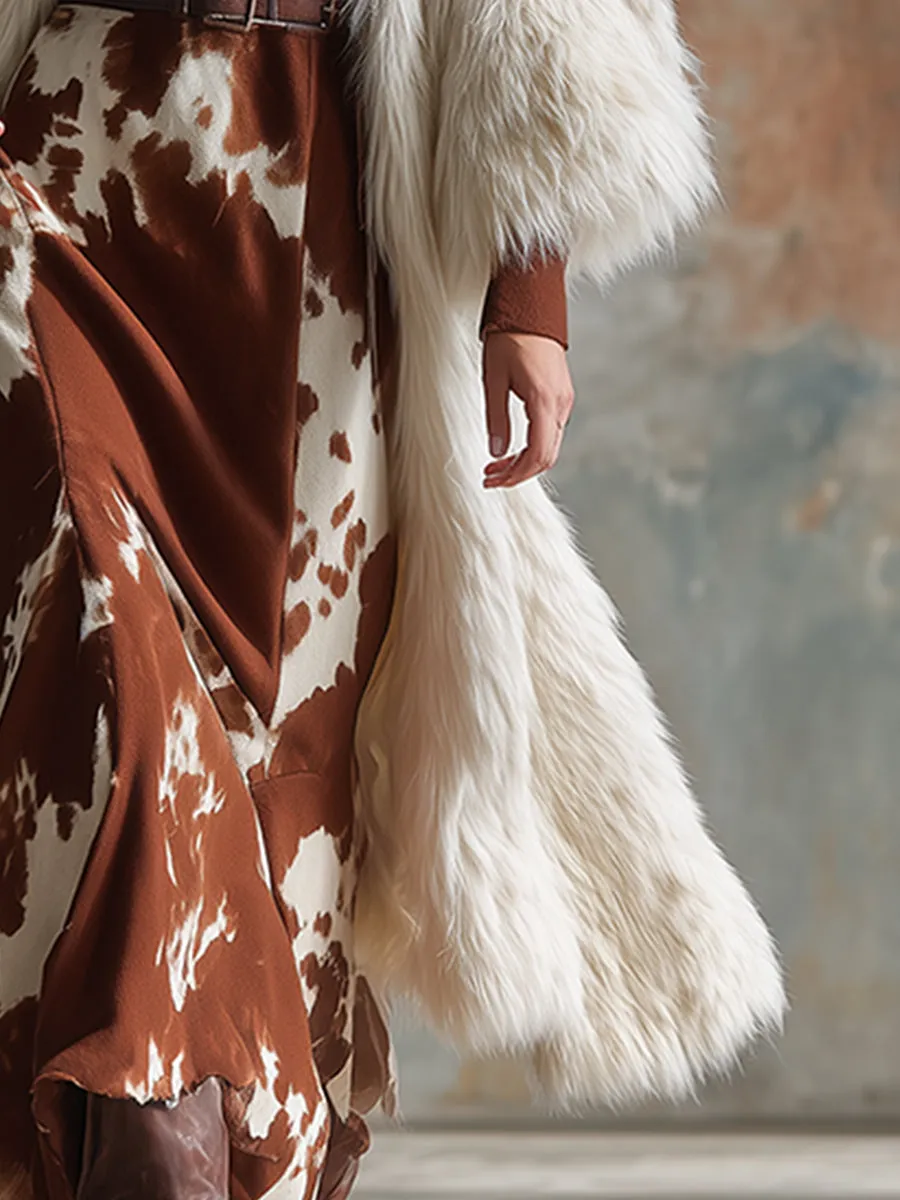 Fashionable Retro Western White Faux Fur Midi Coat sold by Oyrosy product image thumbnail 4