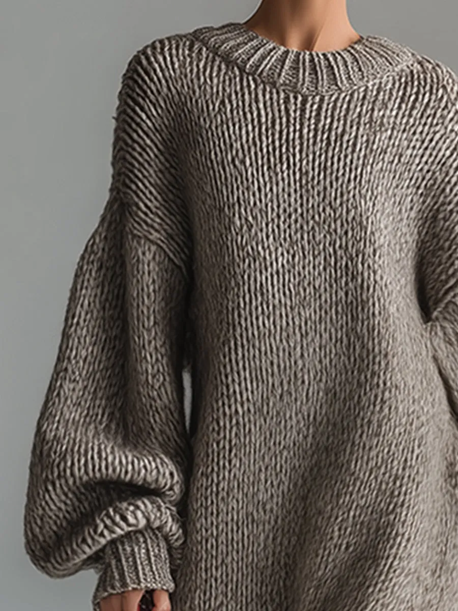 Elegant Urban Silhouette Round Neck Heathered Khaki Knitted Maxi Dress sold by Oyrosy product image thumbnail 3