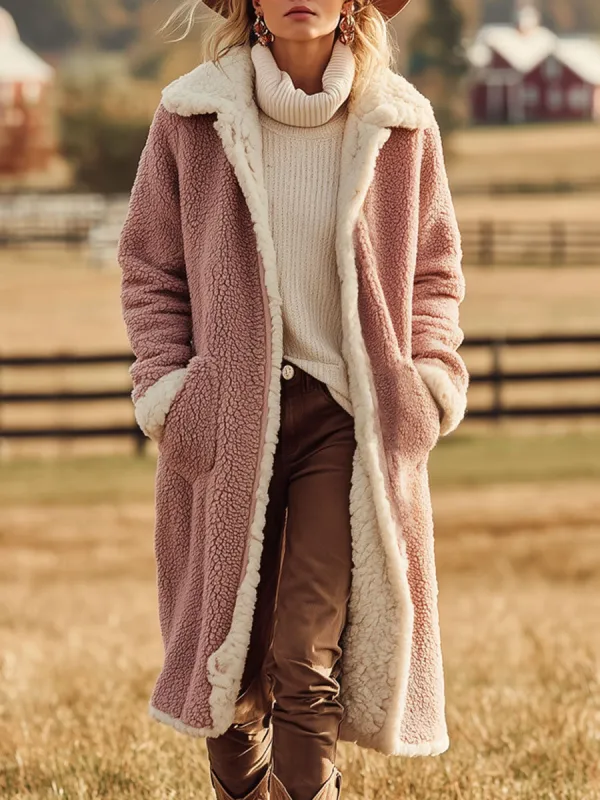 Western Vintage Double-Faced Polar Fleece Mid-Length Coat sold by Oyrosy