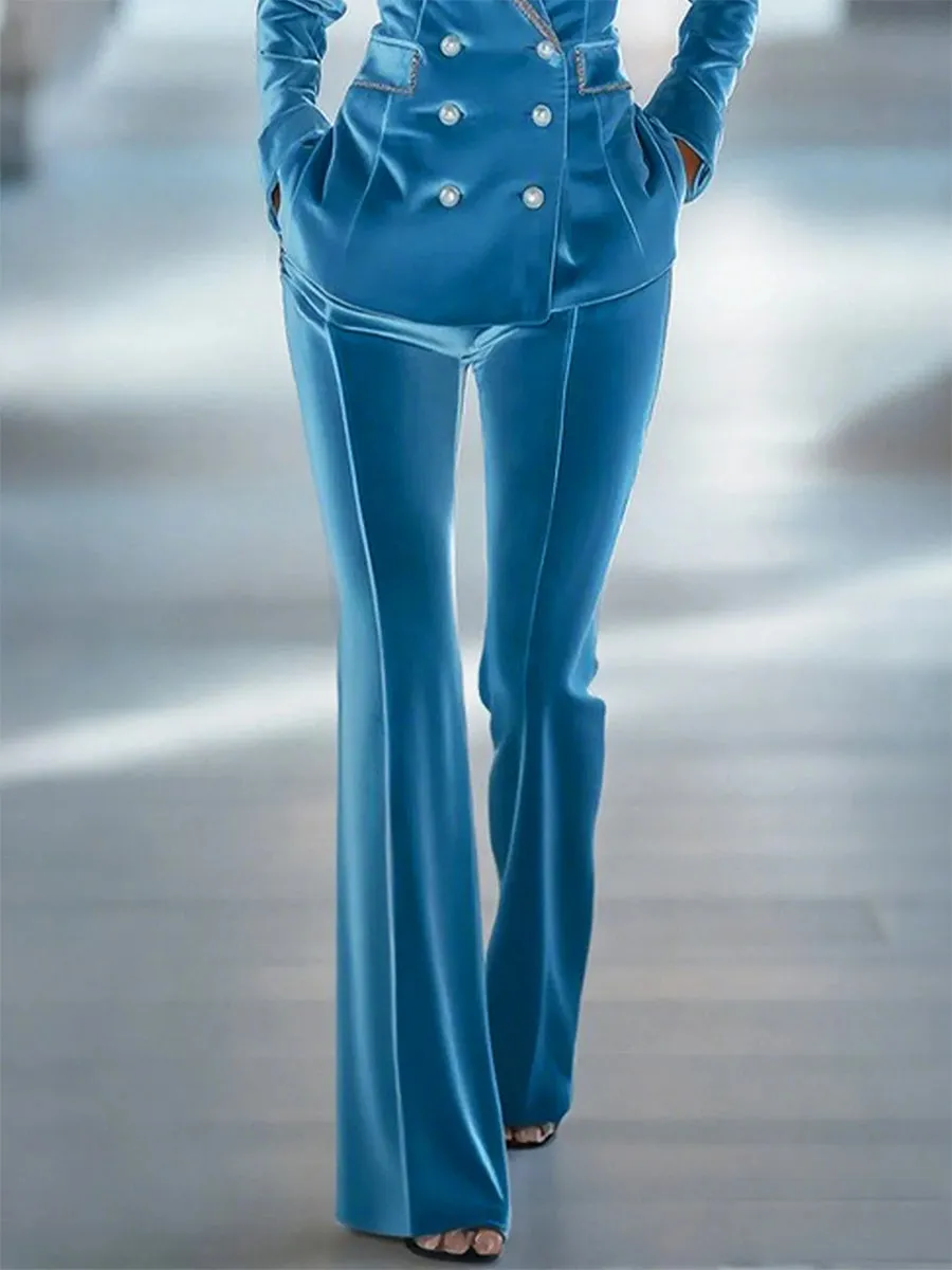 Casual Loose Retro Solid Color Velvet Flared Pants sold by Oyrosy