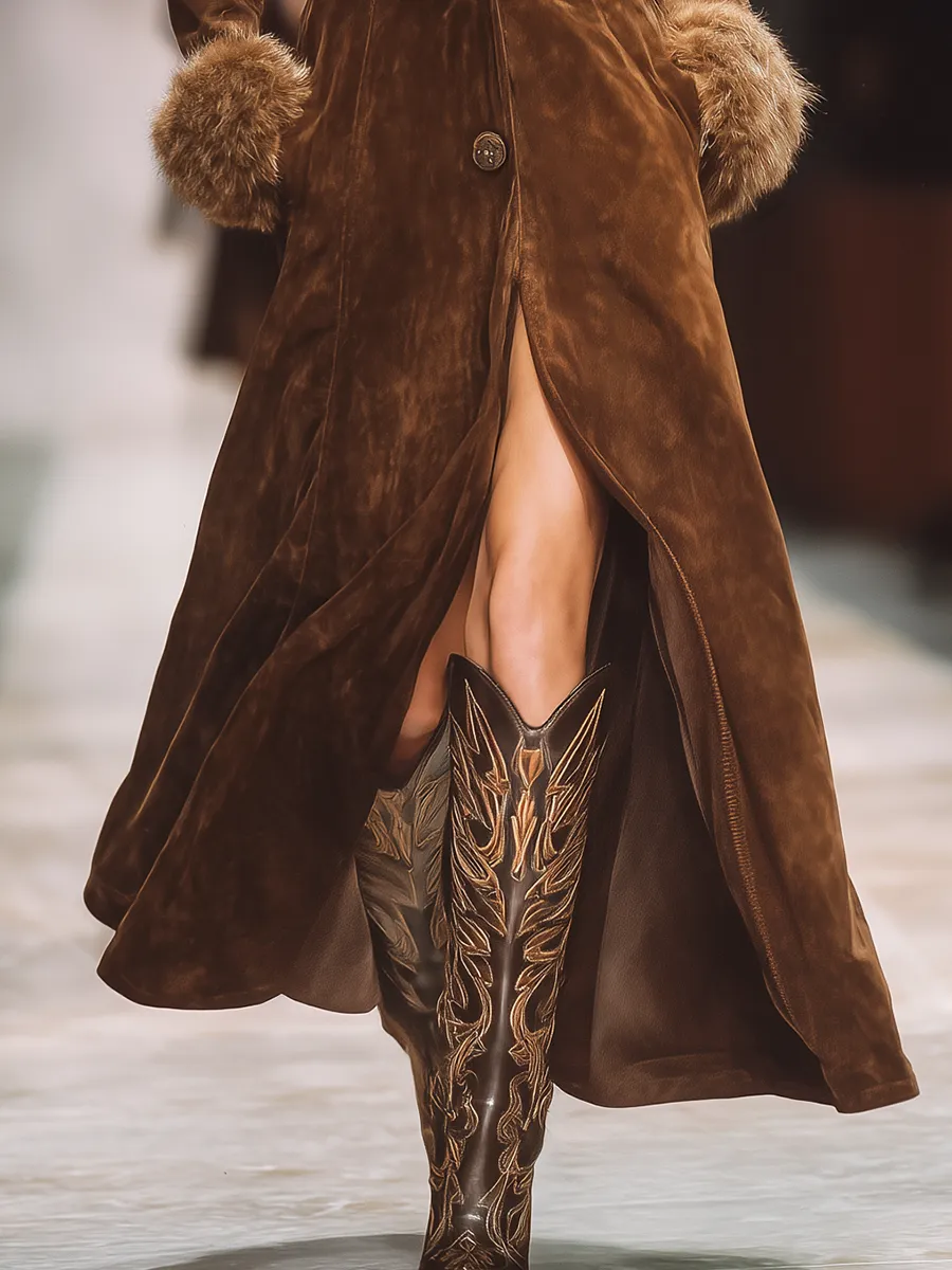 Outdoor Vintage Elegant Faux Fur Collar Suede Coat sold by Oyrosy product image thumbnail 4