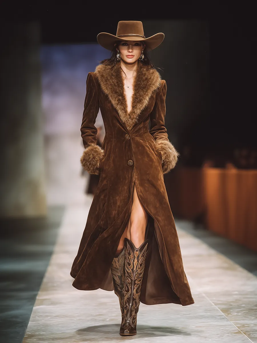 Outdoor Vintage Elegant Faux Fur Collar Suede Coat sold by Oyrosy product image thumbnail 2