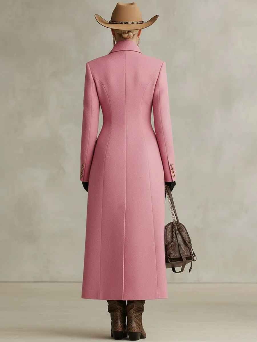 Pink Lapel Single-breasted Wool Coat sold by Oyrosy product image thumbnail 2