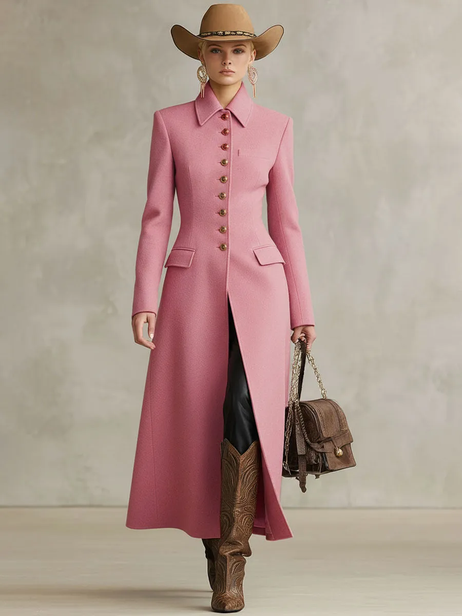 Pink Lapel Single-breasted Wool Coat sold by Oyrosy product image thumbnail 5