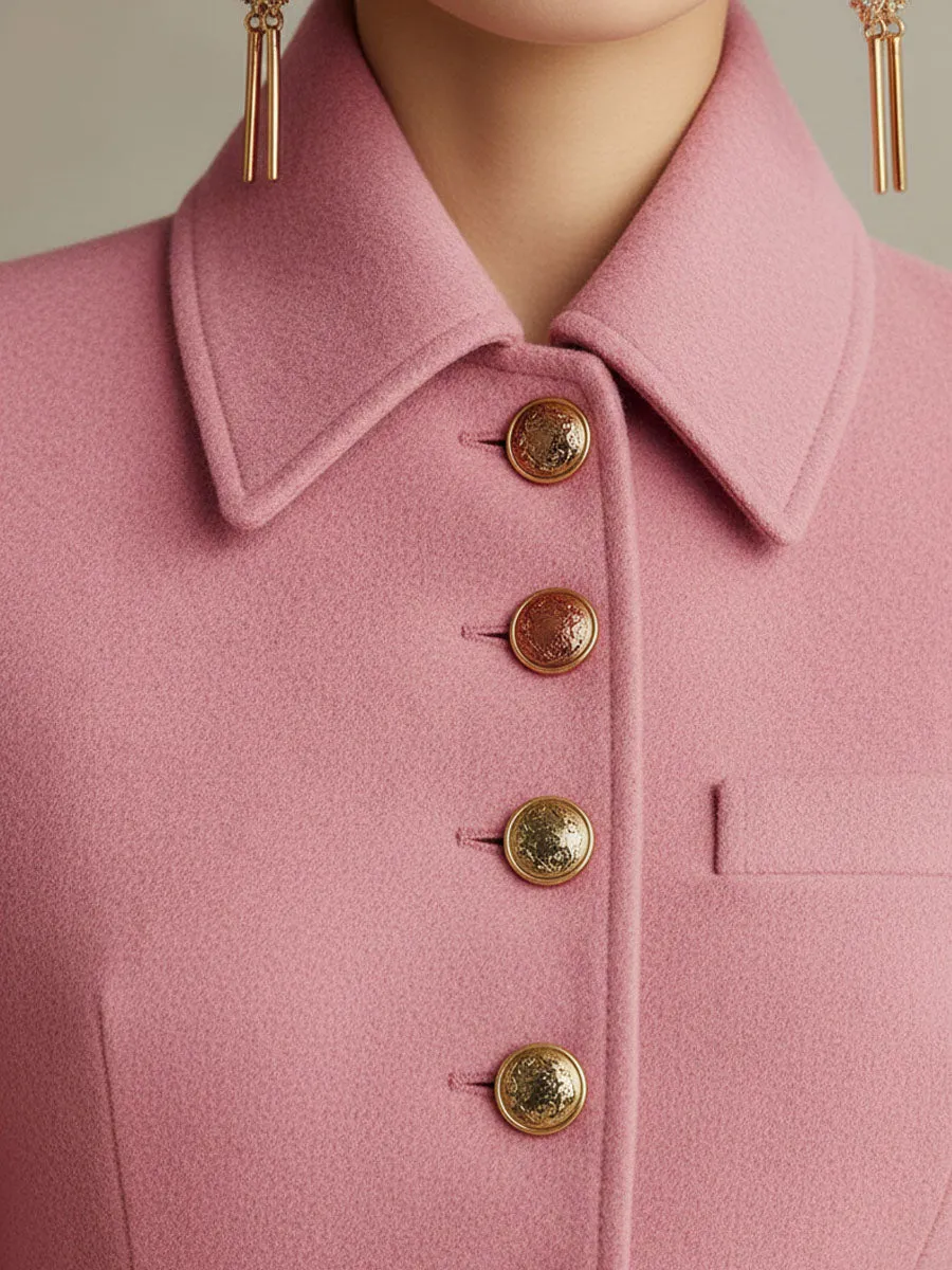 Pink Lapel Single-breasted Wool Coat sold by Oyrosy product image thumbnail 3