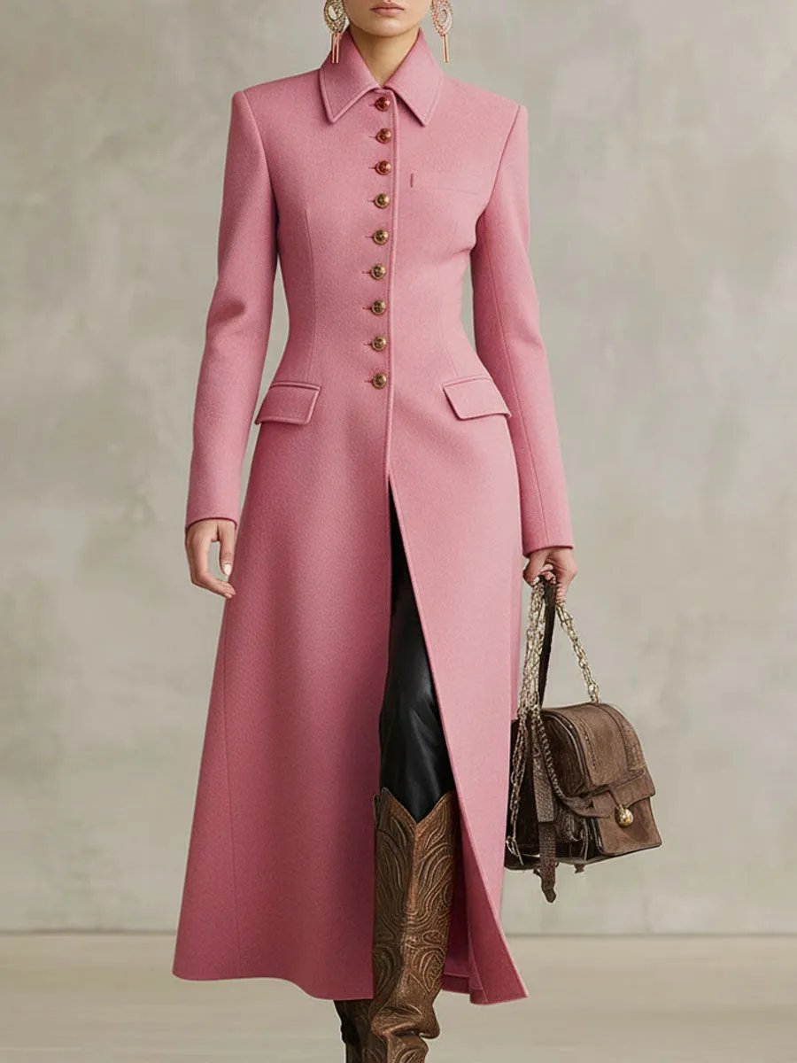 Pink Lapel Single-breasted Wool Coat sold by Oyrosy