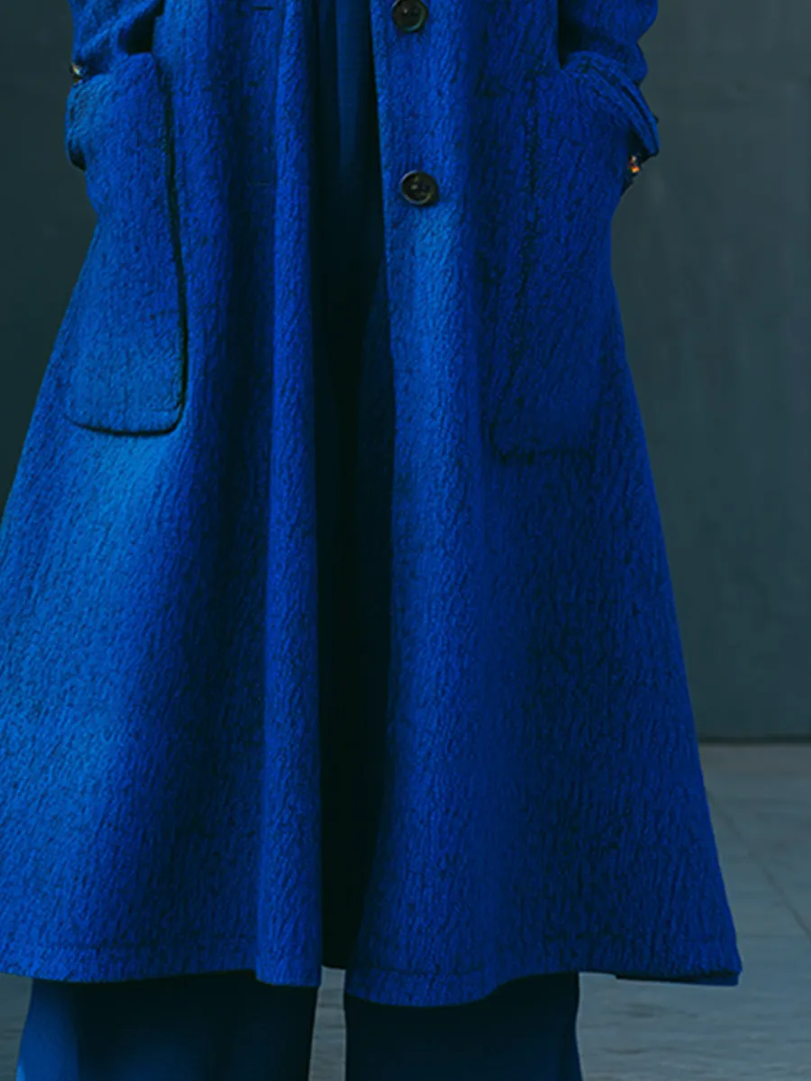 Elegant And Loose A-shaped Royal Blue Stand-up Collar Mid-length Coat sold by Oyrosy product image thumbnail 4