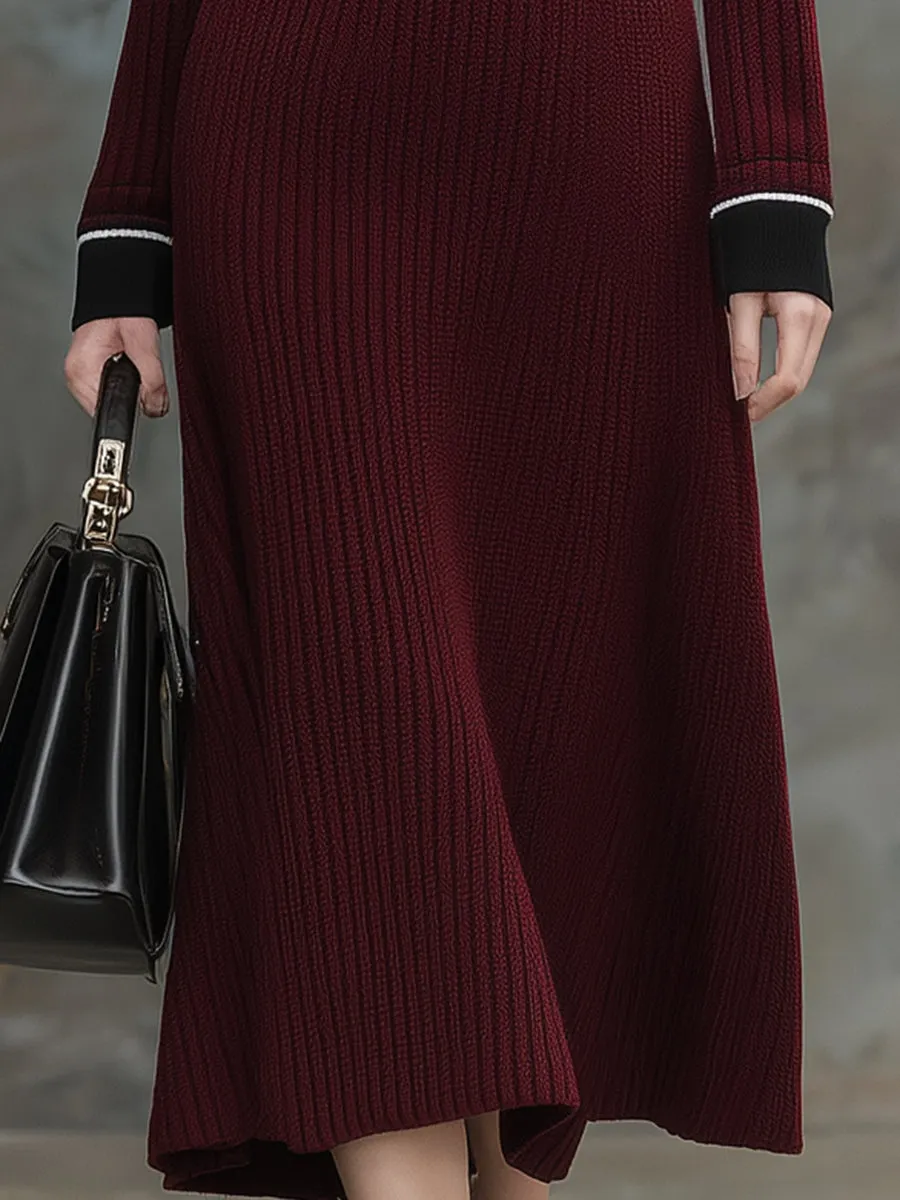 Angora Red Knitted Black Contrast Maxi Dress sold by Oyrosy product image thumbnail 4