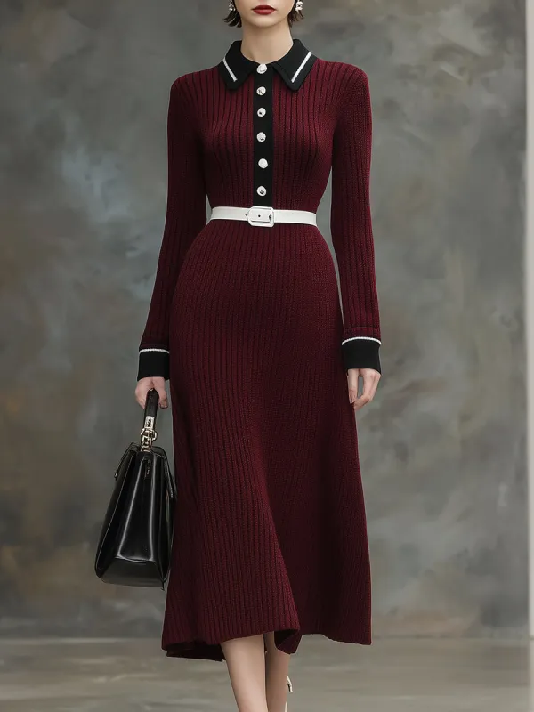 Angora Red Knitted Black Contrast Maxi Dress sold by Oyrosy