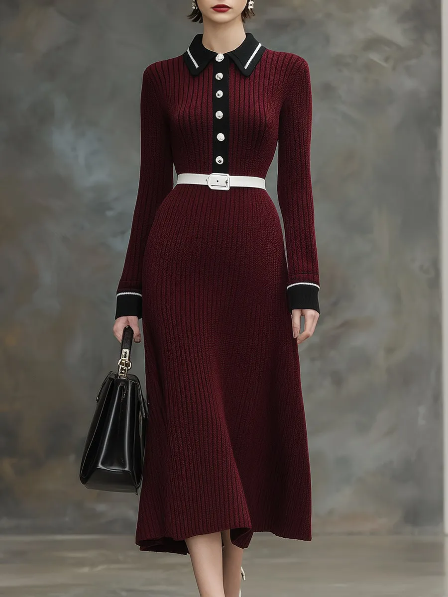 Angora Red Knitted Black Contrast Maxi Dress sold by Oyrosy