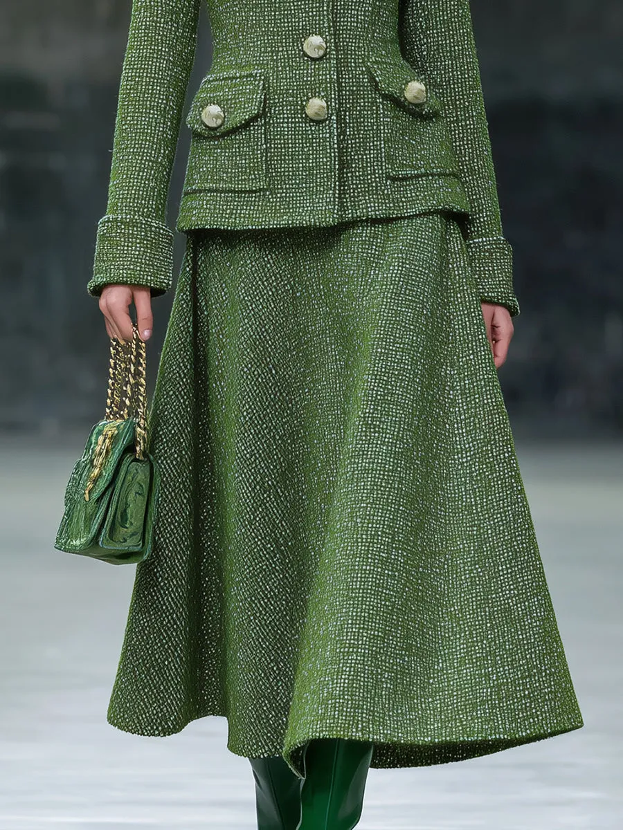 Retro Fashion Faux Fur Collar Tweed Jacket Skirt Set sold by Oyrosy product image thumbnail 4