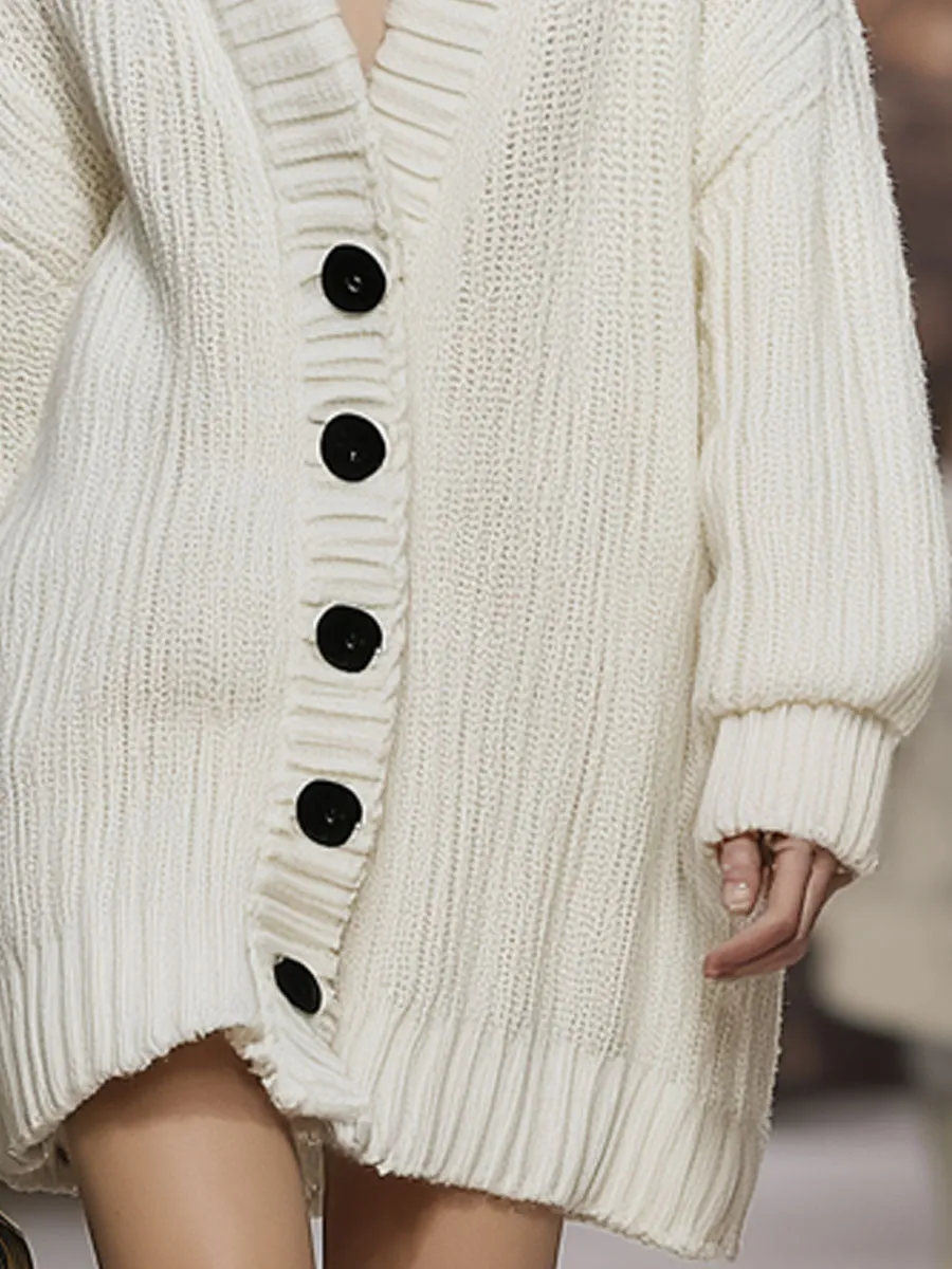 Loose Faux Fur Collar Mid-length Knitted Cardigan sold by Oyrosy product image thumbnail 3