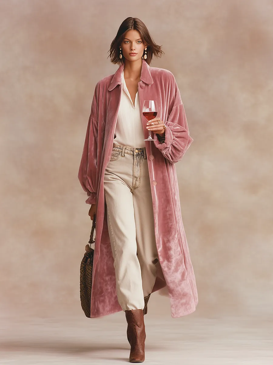 Elegant Solid Lapel Long Velvet Coat sold by Oyrosy product image thumbnail 2