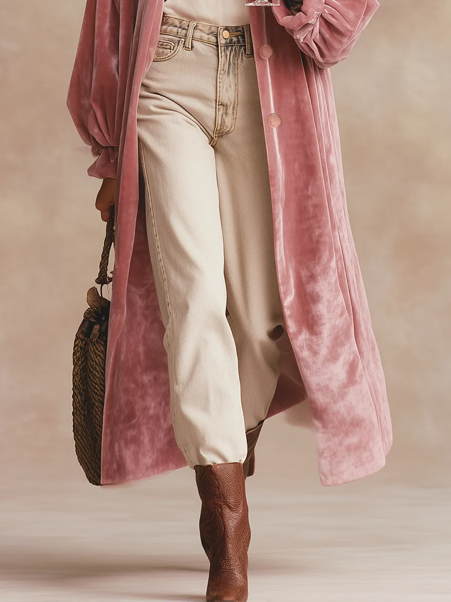 Elegant Solid Lapel Long Velvet Coat sold by Oyrosy product image thumbnail 4