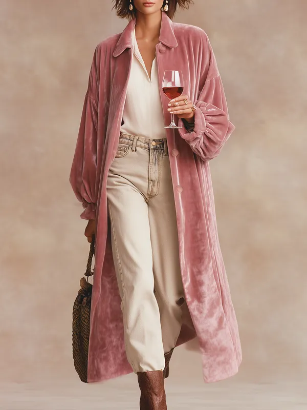 Elegant Solid Lapel Long Velvet Coat sold by Oyrosy