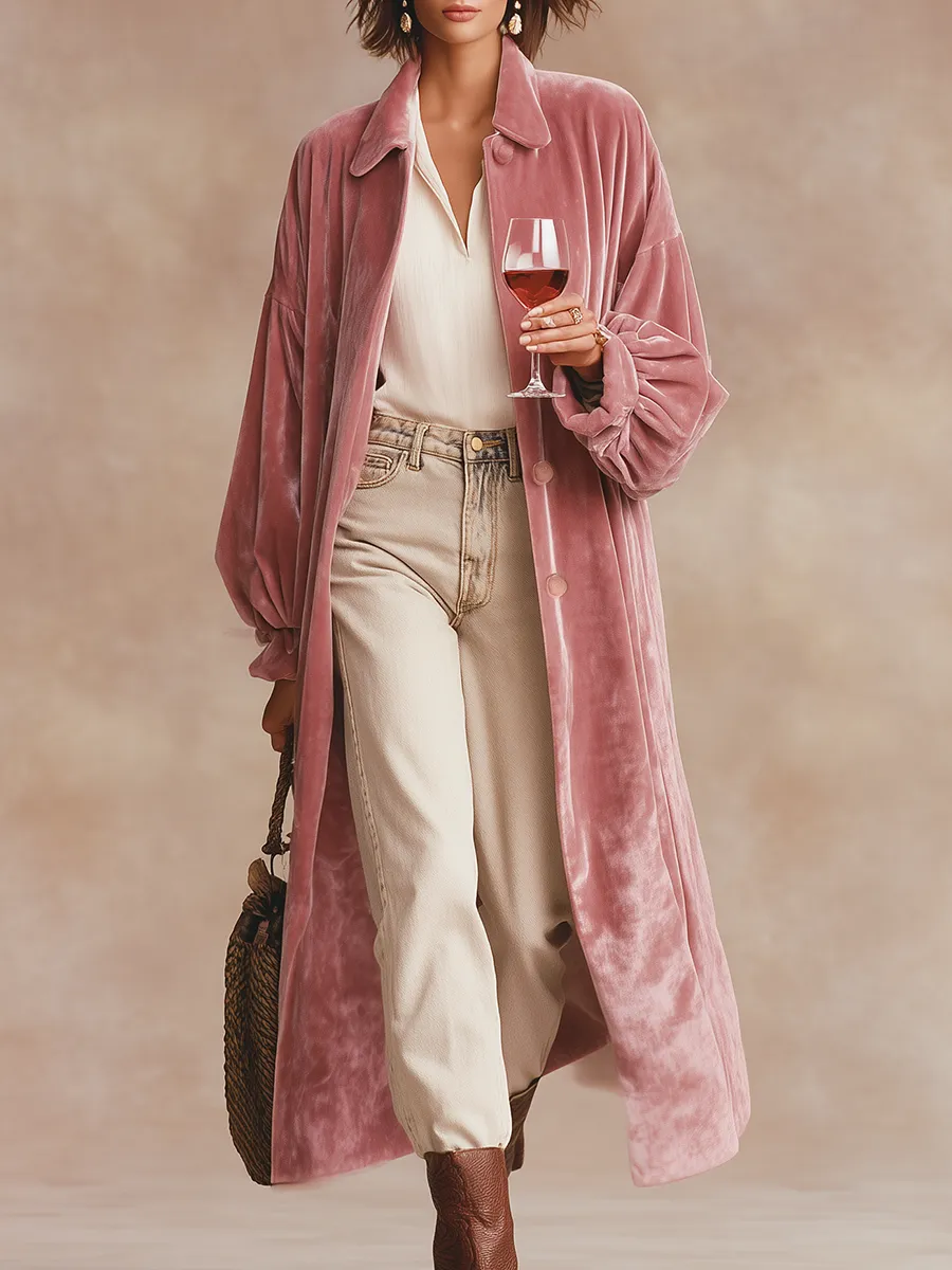 Elegant Solid Lapel Long Velvet Coat sold by Oyrosy