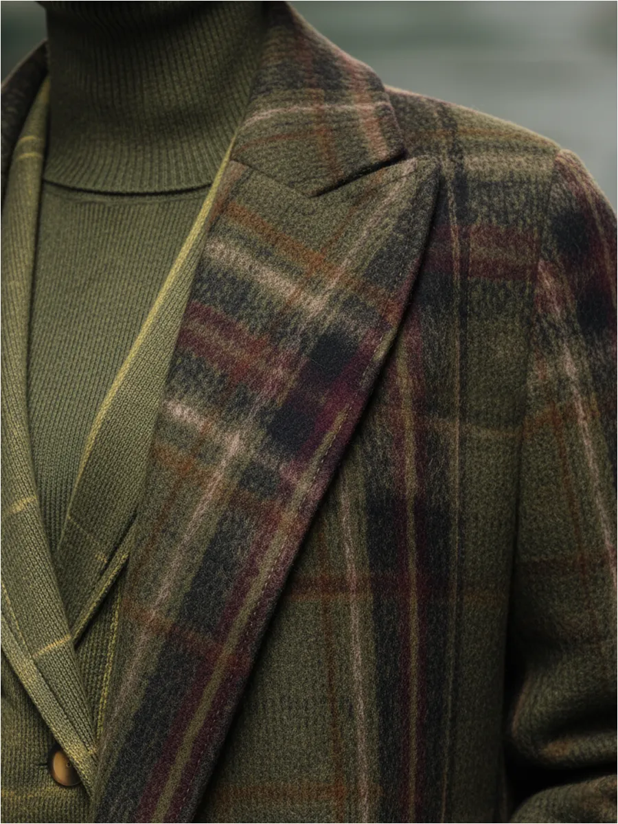 Retro Plaid Long Woolen Coat sold by Oyrosy product image thumbnail 3