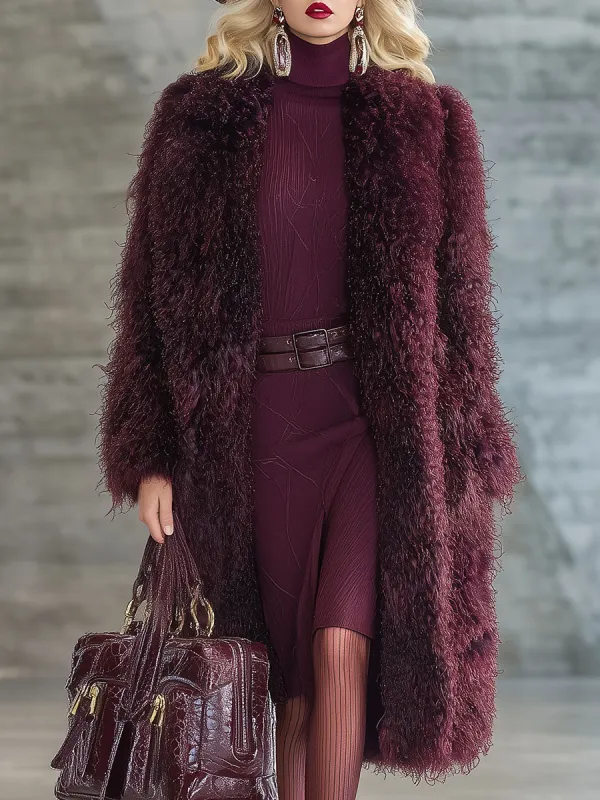 Stylish And Elegant Plum Faux Fur Coat sold by Oyrosy