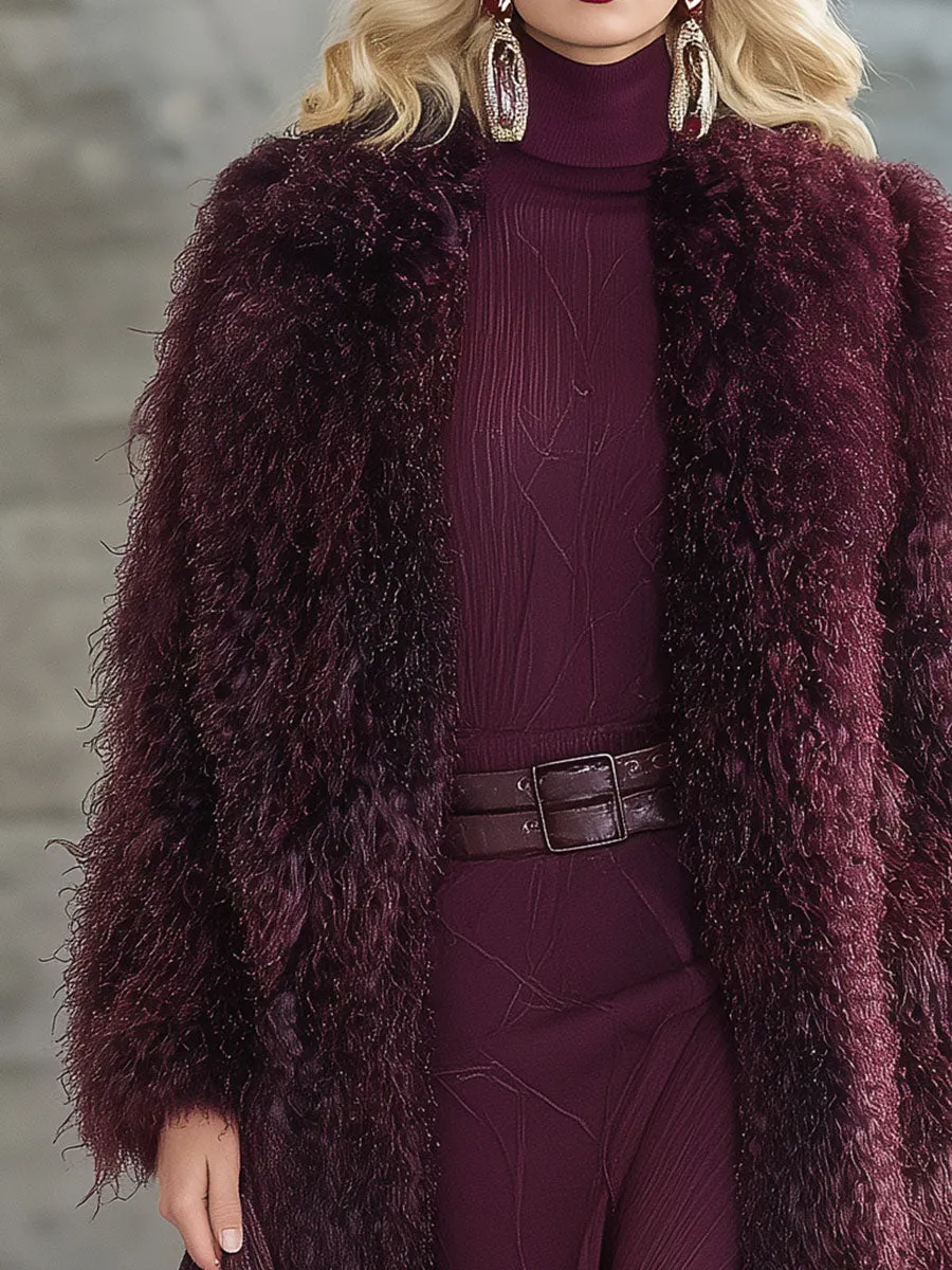Stylish And Elegant Plum Faux Fur Coat sold by Oyrosy product image thumbnail 3