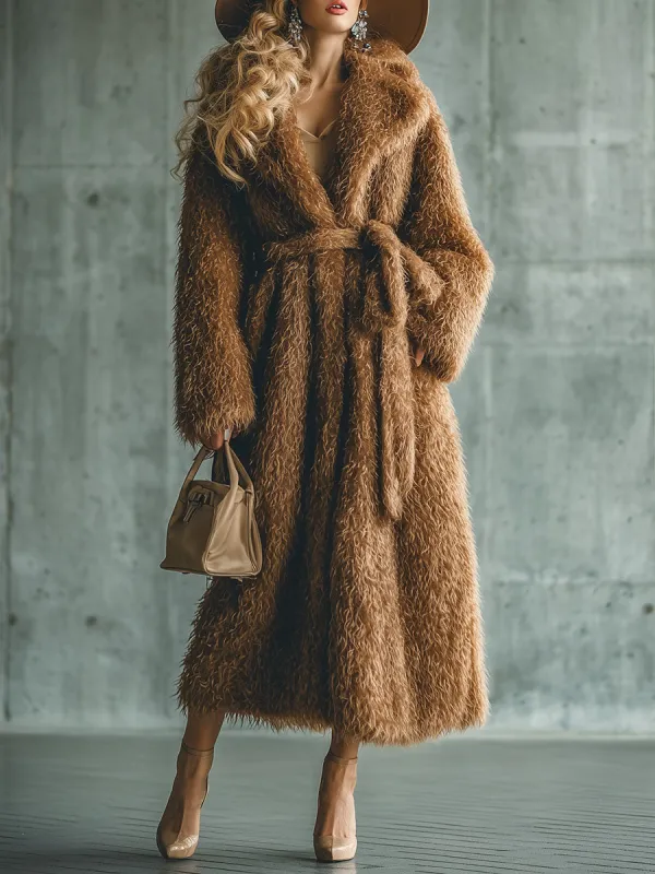 Fashionable Lazy Faux Fur Brown Long Coat sold by Oyrosy