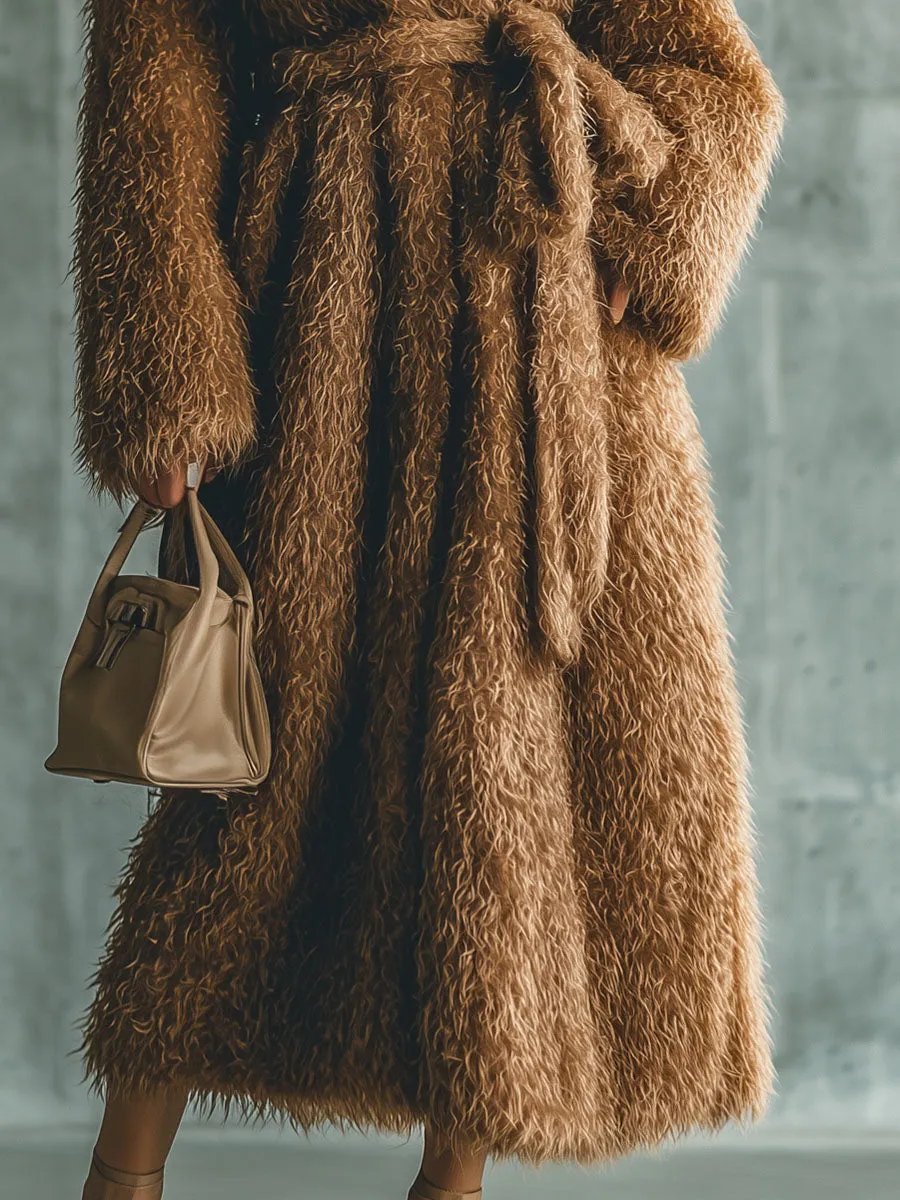 Fashionable Lazy Faux Fur Brown Long Coat sold by Oyrosy product image thumbnail 4