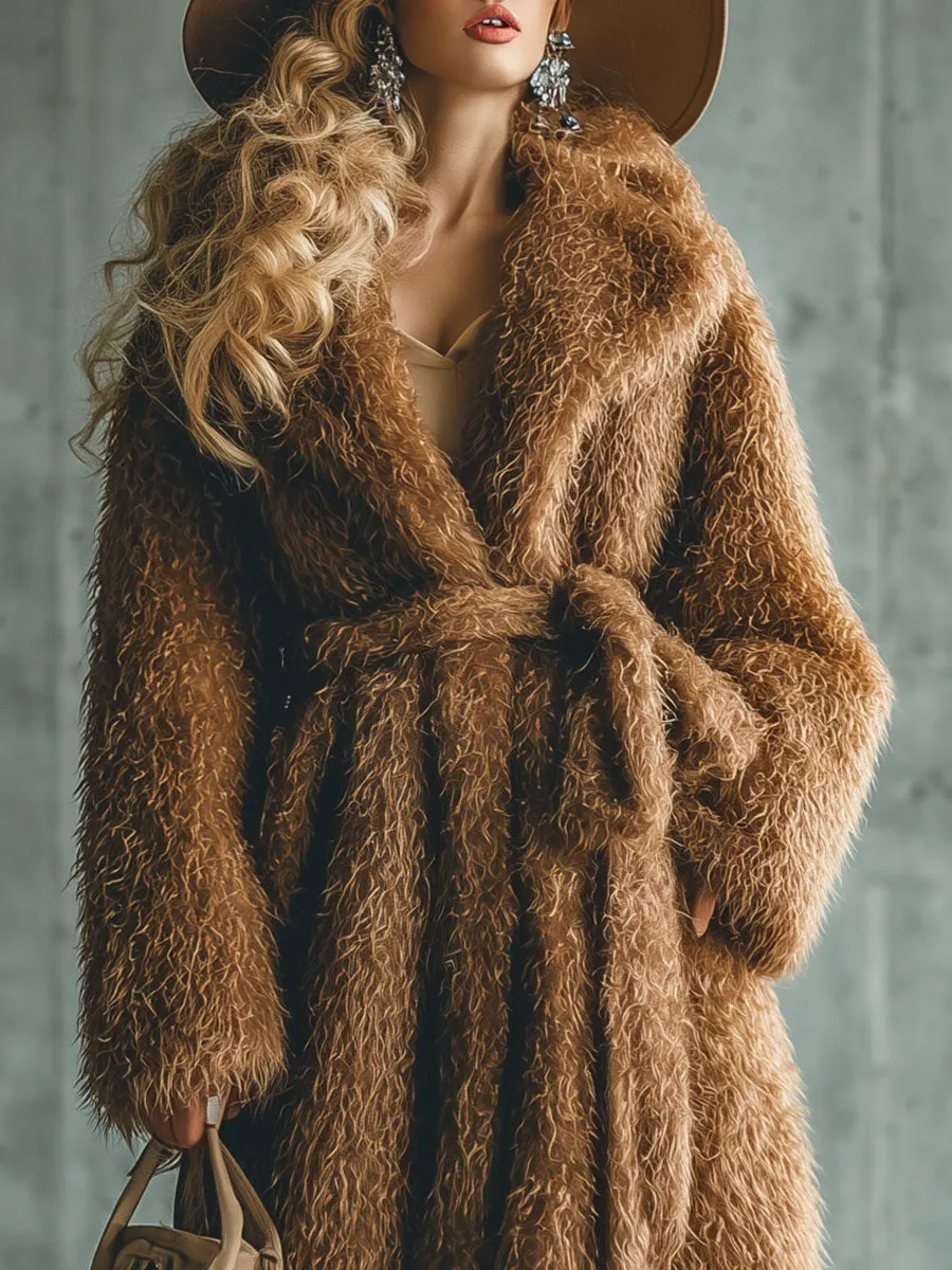 Fashionable Lazy Faux Fur Brown Long Coat sold by Oyrosy product image thumbnail 3