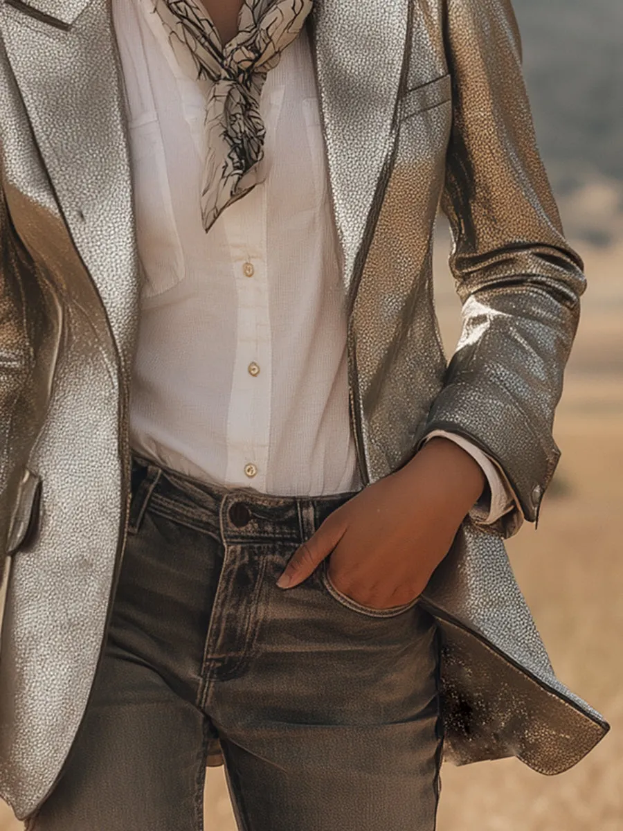 Modern And Cool Silver Suit Blazer sold by Oyrosy product image thumbnail 3