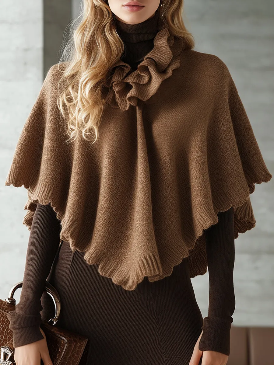 Retro Ruffle Cardigan High Neck Slit Long Sleeve Knitted Long Dress Set sold by Oyrosy product image thumbnail 3