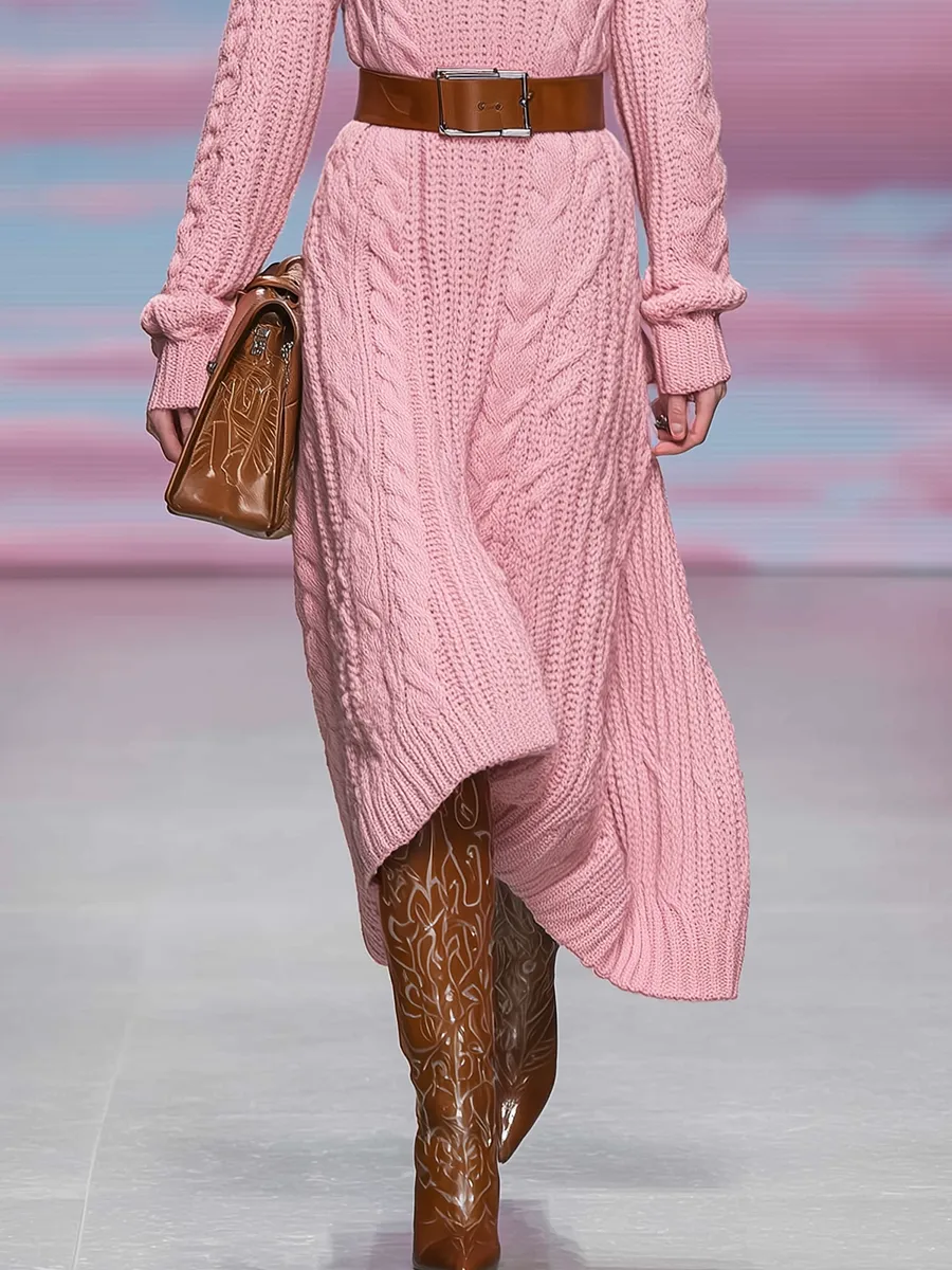 Retro Stand Collar Long Sleeve Knitted Dress sold by Oyrosy product image thumbnail 4