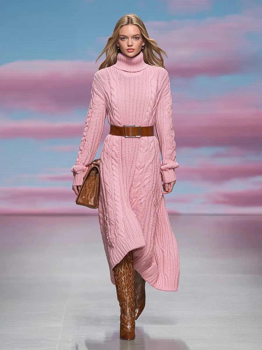 Retro Stand Collar Long Sleeve Knitted Dress sold by Oyrosy product image thumbnail 2