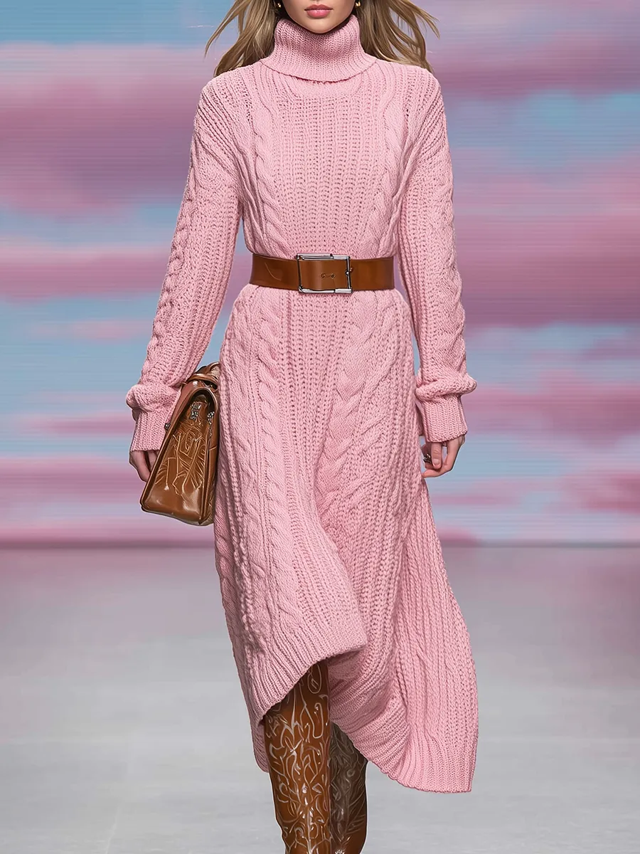 Retro Stand Collar Long Sleeve Knitted Dress sold by Oyrosy