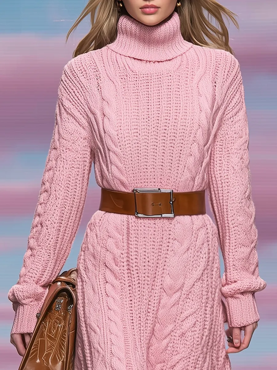 Retro Stand Collar Long Sleeve Knitted Dress sold by Oyrosy product image thumbnail 3