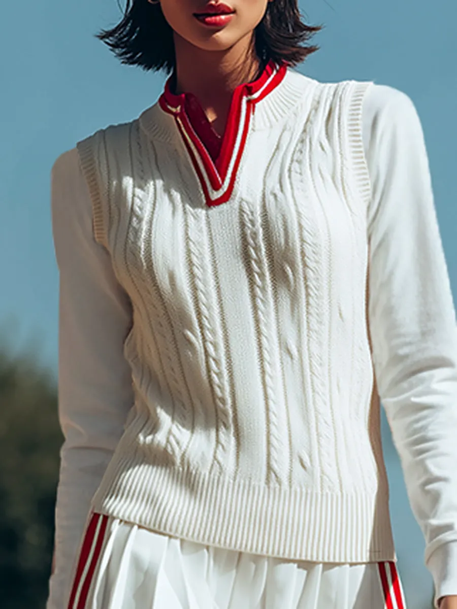 Retro Sports Style Stand-up Collar Sleeveless Knitted Vest sold by Oyrosy