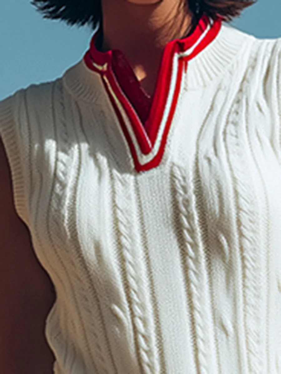 Retro Sports Style Stand-up Collar Sleeveless Knitted Vest sold by Oyrosy product image thumbnail 3