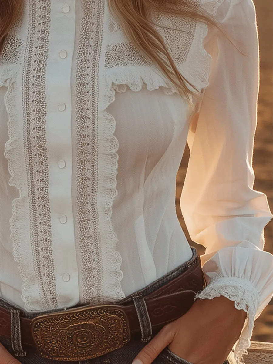 【24-hour shipping out】Western-style White Lace Button-down Shirt sold by Oyrosy product image thumbnail 5