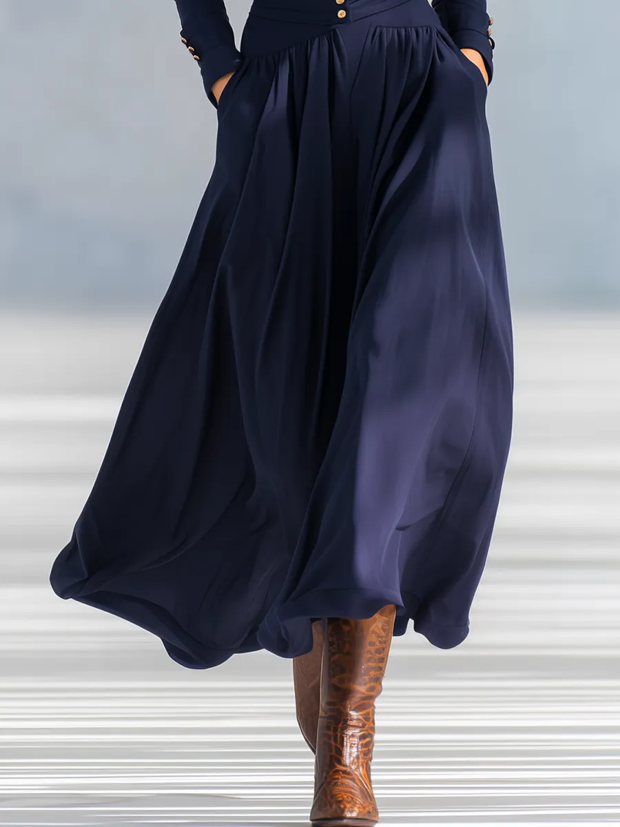 Stylish Elegant Button-decorated V-neck Long-sleeved Maxi Dress sold by Oyrosy product image thumbnail 5