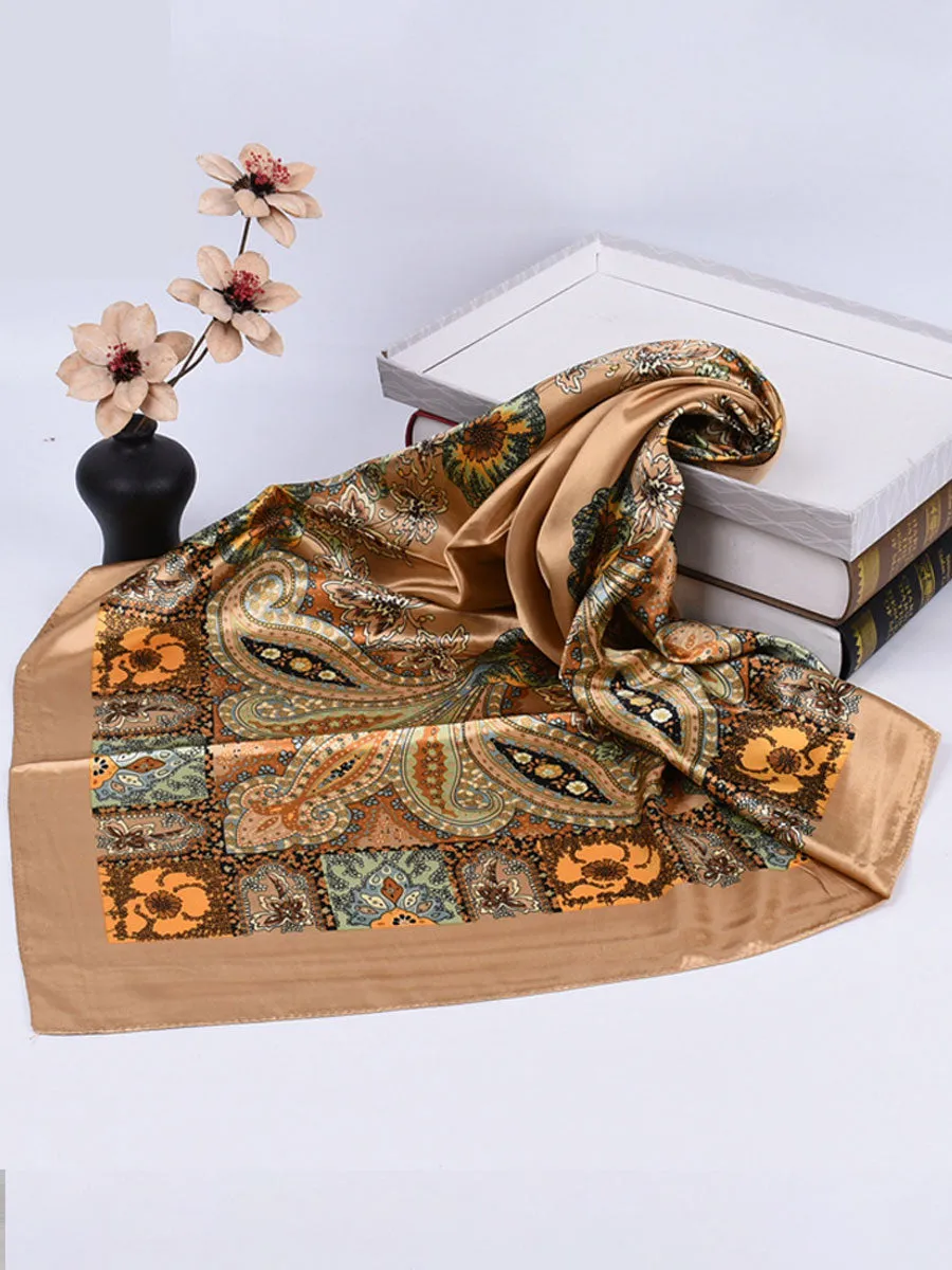 Vintage Bohemian Paisley Print Satin Square Scarf sold by Oyrosy product image thumbnail 3