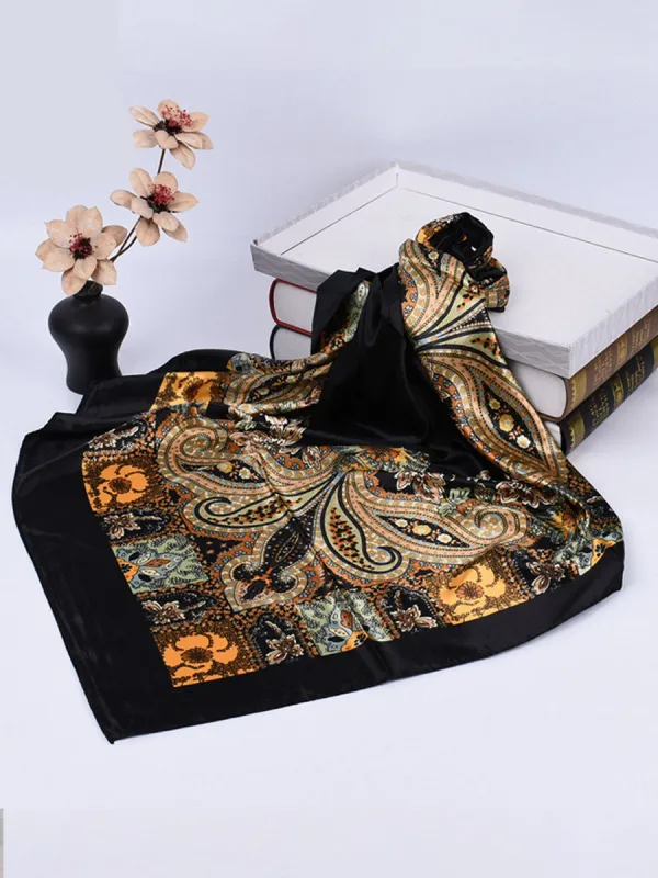 Vintage Bohemian Paisley Print Satin Square Scarf sold by Oyrosy
