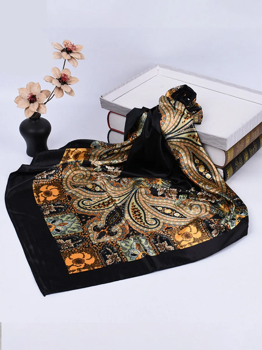 Vintage Bohemian Paisley Print Satin Square Scarf sold by Oyrosy