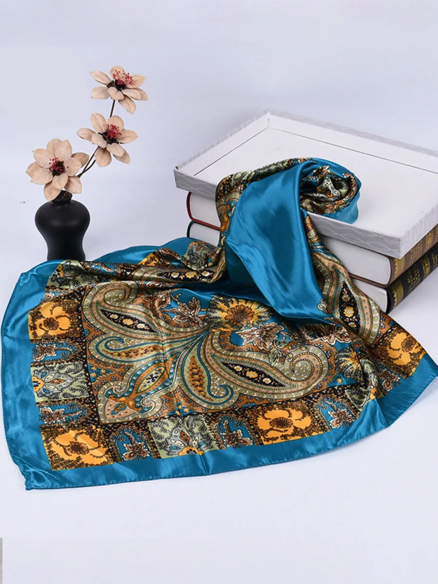 Vintage Bohemian Paisley Print Satin Square Scarf sold by Oyrosy product image thumbnail 5