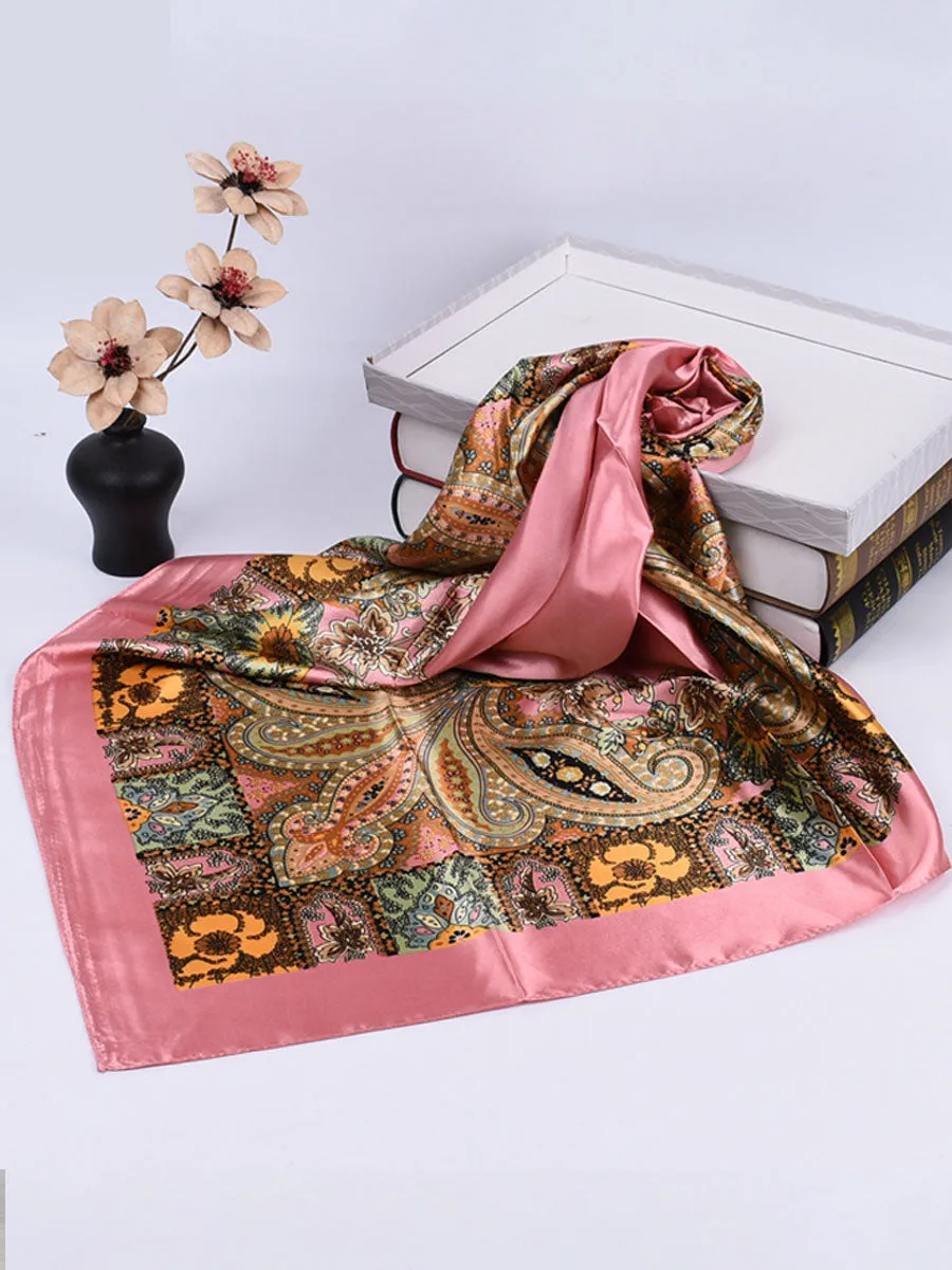 Vintage Bohemian Paisley Print Satin Square Scarf sold by Oyrosy product image thumbnail 4